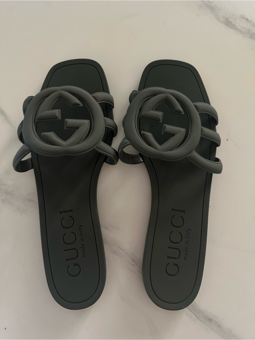 Gucci Matte Black Interlocking G Slide Sandals